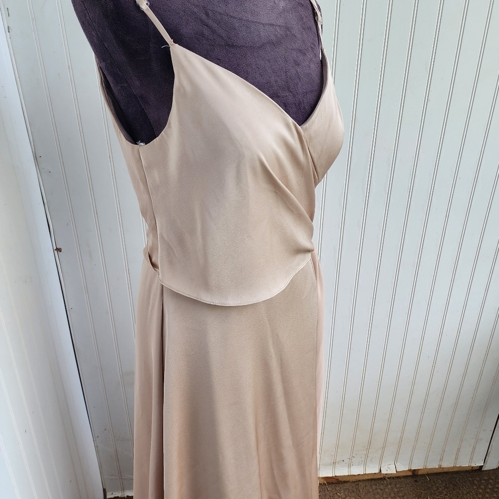 AW Bridal Satin Tank Straps Dress  Champagne Formal Front Slit Size 10 - Picture 3 of 13